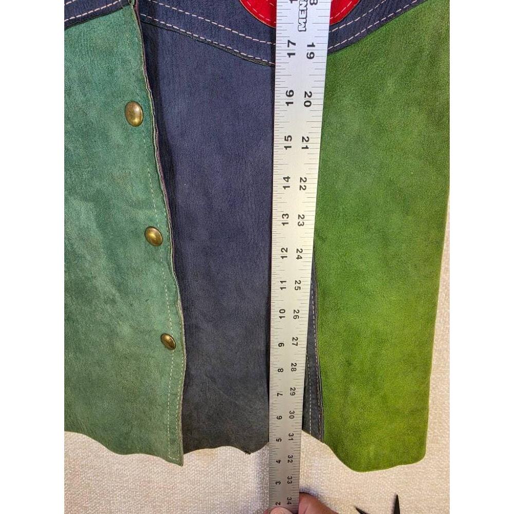 Vintage 70s Patchwork Suede Leather Trench Coat Colorblock Boho Jacket Small - Picture 4 of 8